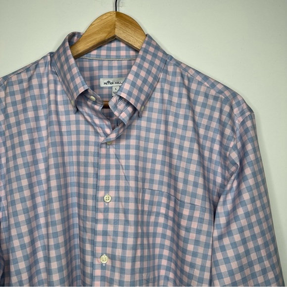 Peter Millar Blue and Pink Gingham Button Down Shirt Size Large - Picture 1 of 6
